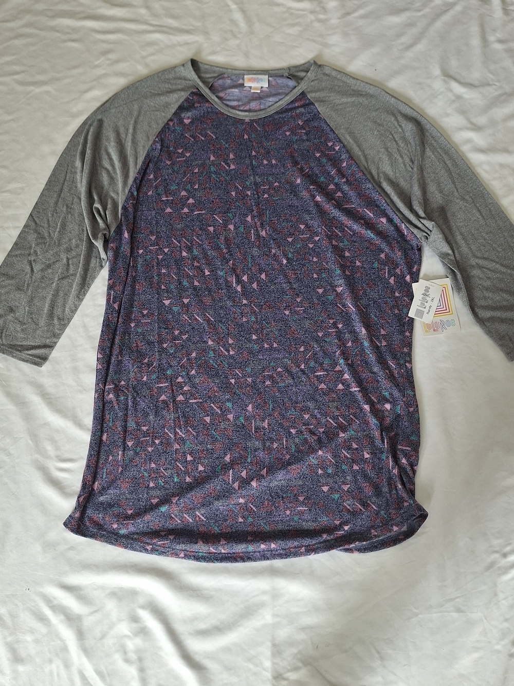 NWT LuLaRoe “Randy” 3/4 Sleeve Pullover Purple & Gray Baseball Style 3XL